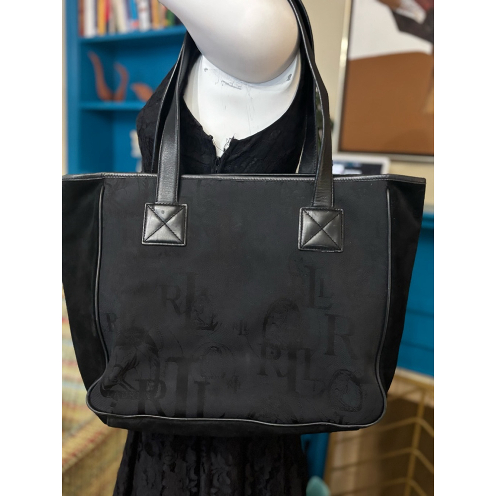 Lauren Ralph Lauren Black Monogram Tote Bag Authentic - Picture 3 of 11